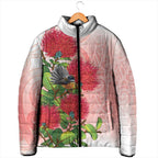 New Zealand Fantail Padded Jacket Maori Koru With Pohutukawa Flowers - Aussie Hoodie