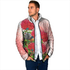 New Zealand Fantail Padded Jacket Maori Koru With Pohutukawa Flowers - Aussie Hoodie