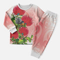 New Zealand Fantail Christmas Pajama Set Maori Koru With Pohutukawa Flowers
