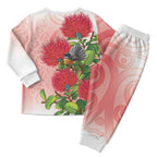 New Zealand Fantail Christmas Pajama Set Maori Koru With Pohutukawa Flowers
