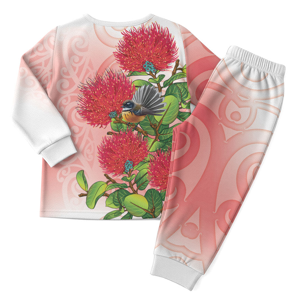 New Zealand Fantail Christmas Pajama Set Maori Koru With Pohutukawa Flowers