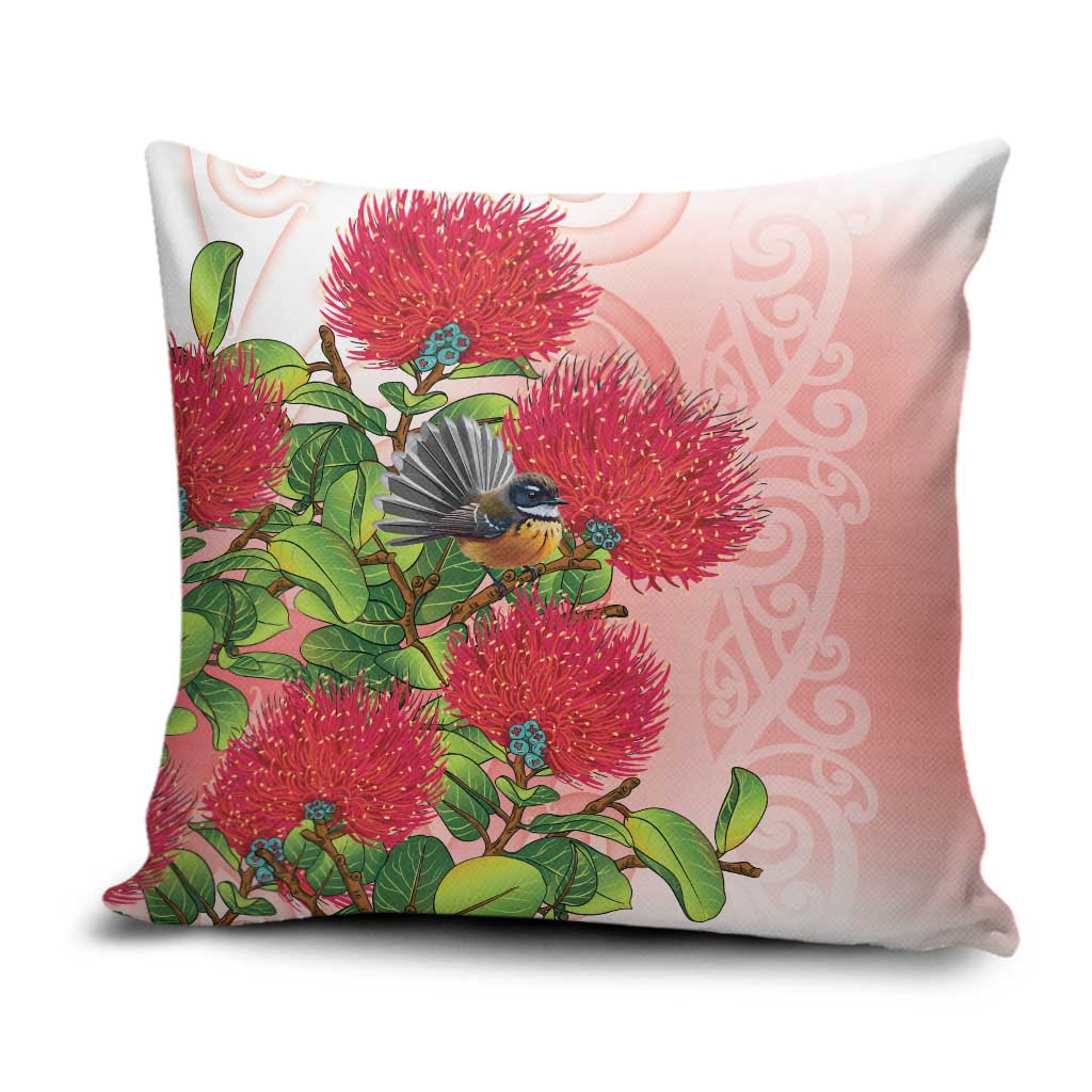 New Zealand Fantail Pillow Cover Maori Koru With Pohutukawa Flowers - Aussie Hoodie