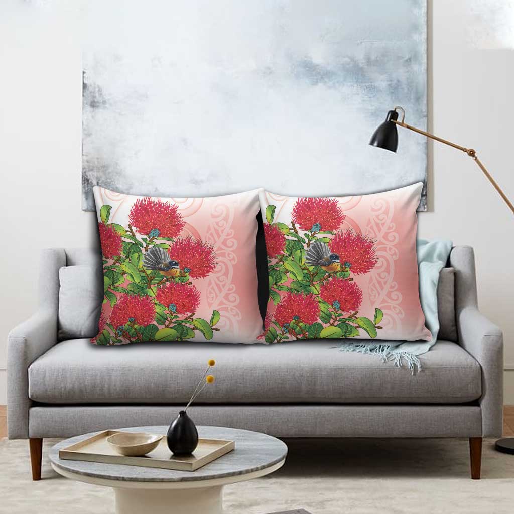 New Zealand Fantail Pillow Cover Maori Koru With Pohutukawa Flowers - Aussie Hoodie