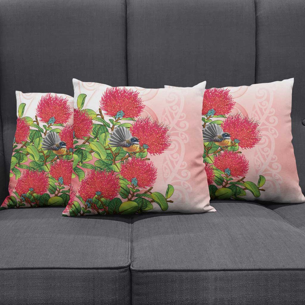 New Zealand Fantail Pillow Cover Maori Koru With Pohutukawa Flowers - Aussie Hoodie