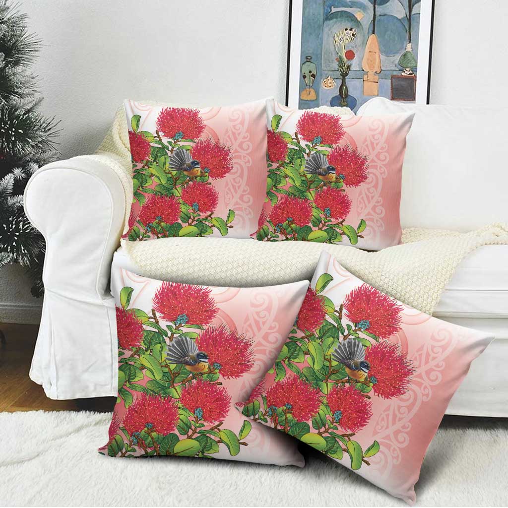 New Zealand Fantail Pillow Cover Maori Koru With Pohutukawa Flowers - Aussie Hoodie
