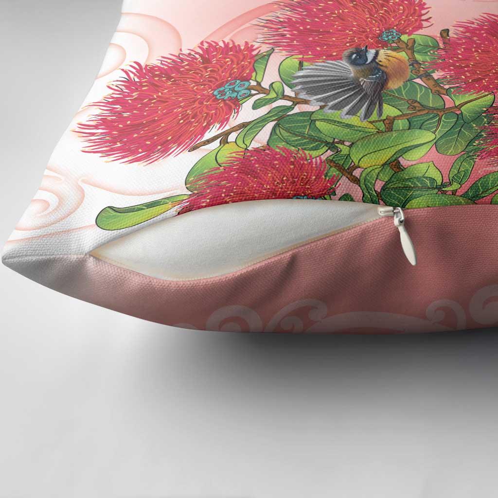 New Zealand Fantail Pillow Cover Maori Koru With Pohutukawa Flowers - Aussie Hoodie