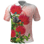 New Zealand Fantail Polo Shirt Maori Koru With Pohutukawa Flowers - Aussie Hoodie
