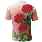 New Zealand Fantail Polo Shirt Maori Koru With Pohutukawa Flowers - Aussie Hoodie