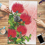New Zealand Fantail Puzzle Maori Koru With Pohutukawa Flowers - Aussie Hoodie