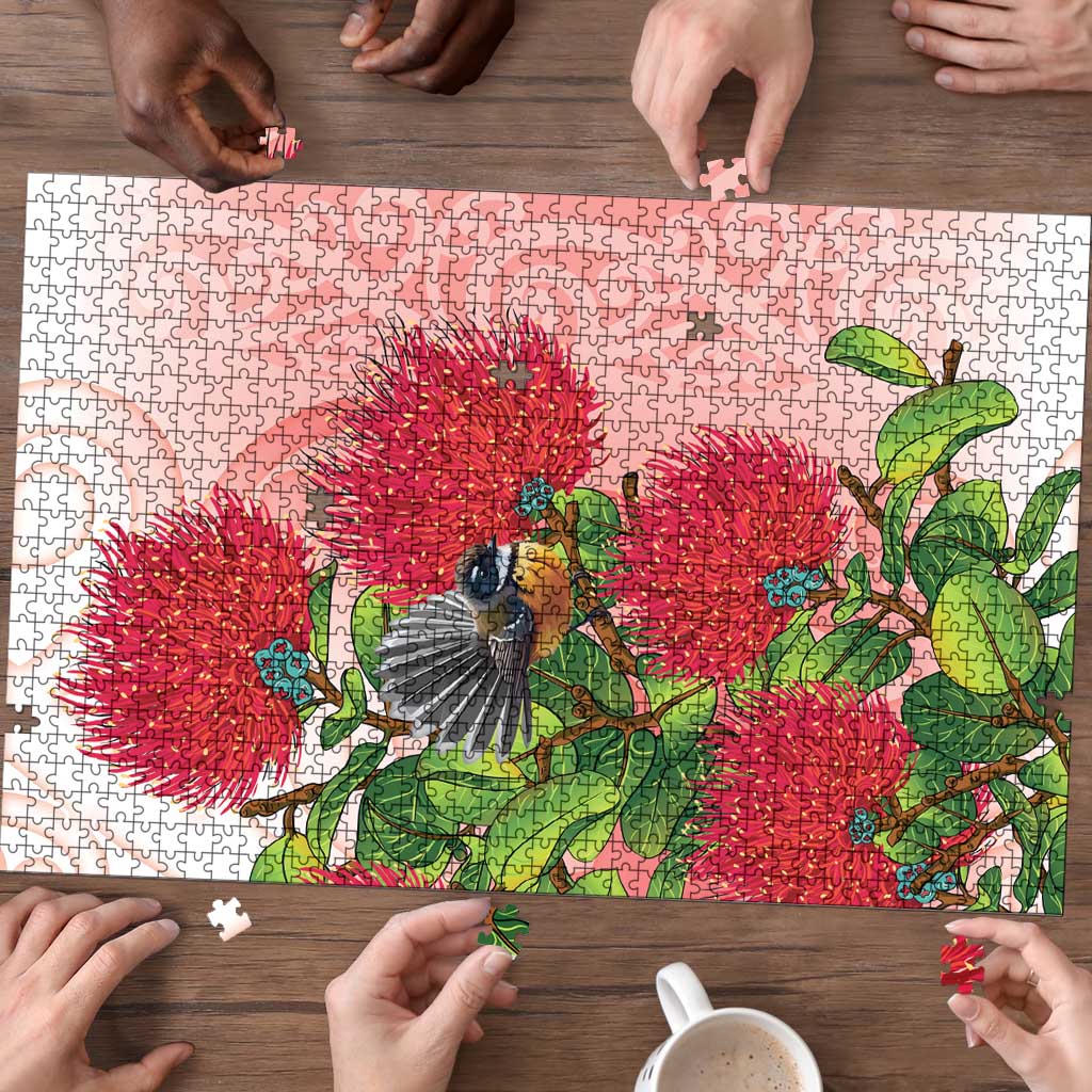 New Zealand Fantail Puzzle Maori Koru With Pohutukawa Flowers - Aussie Hoodie