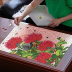 New Zealand Fantail Puzzle Maori Koru With Pohutukawa Flowers - Aussie Hoodie