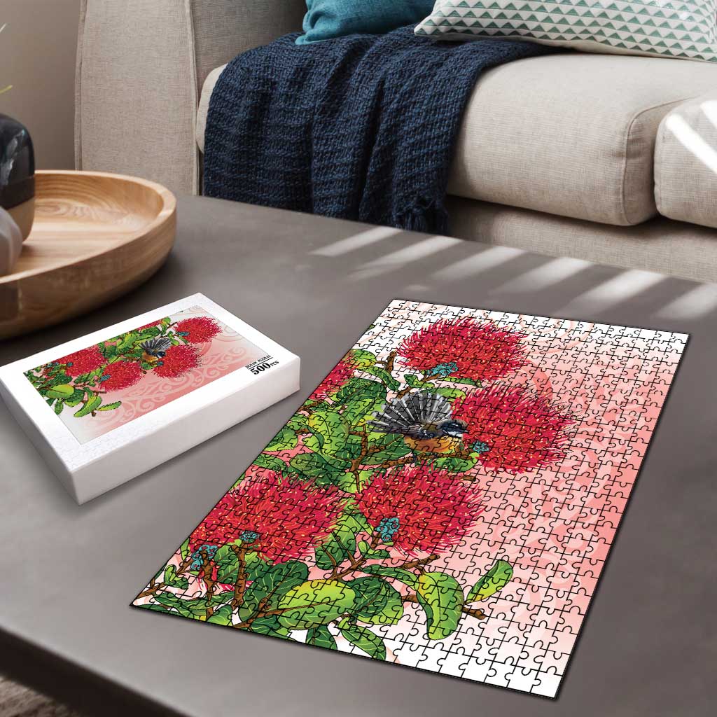 New Zealand Fantail Puzzle Maori Koru With Pohutukawa Flowers - Aussie Hoodie