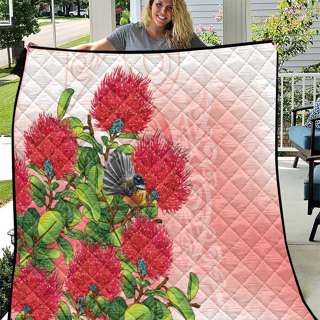New Zealand Fantail Quilt Maori Koru With Pohutukawa Flowers - Aussie Hoodie