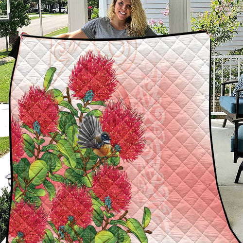 New Zealand Fantail Quilt Maori Koru With Pohutukawa Flowers - Aussie Hoodie