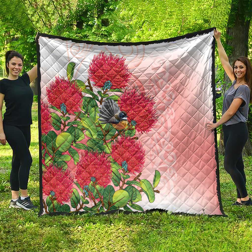 New Zealand Fantail Quilt Maori Koru With Pohutukawa Flowers - Aussie Hoodie