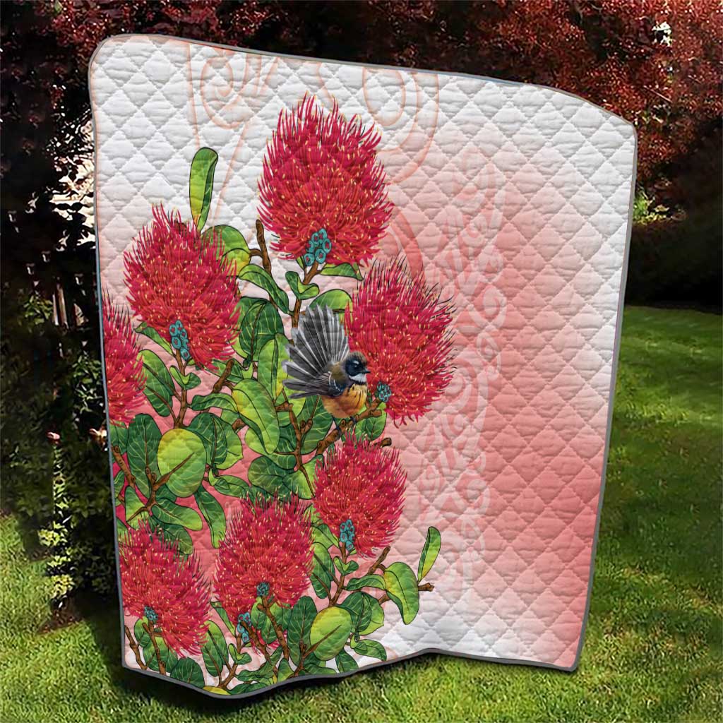 New Zealand Fantail Quilt Maori Koru With Pohutukawa Flowers - Aussie Hoodie