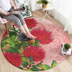 New Zealand Fantail Round Carpet Maori Koru With Pohutukawa Flowers - Aussie Hoodie