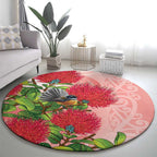 New Zealand Fantail Round Carpet Maori Koru With Pohutukawa Flowers - Aussie Hoodie