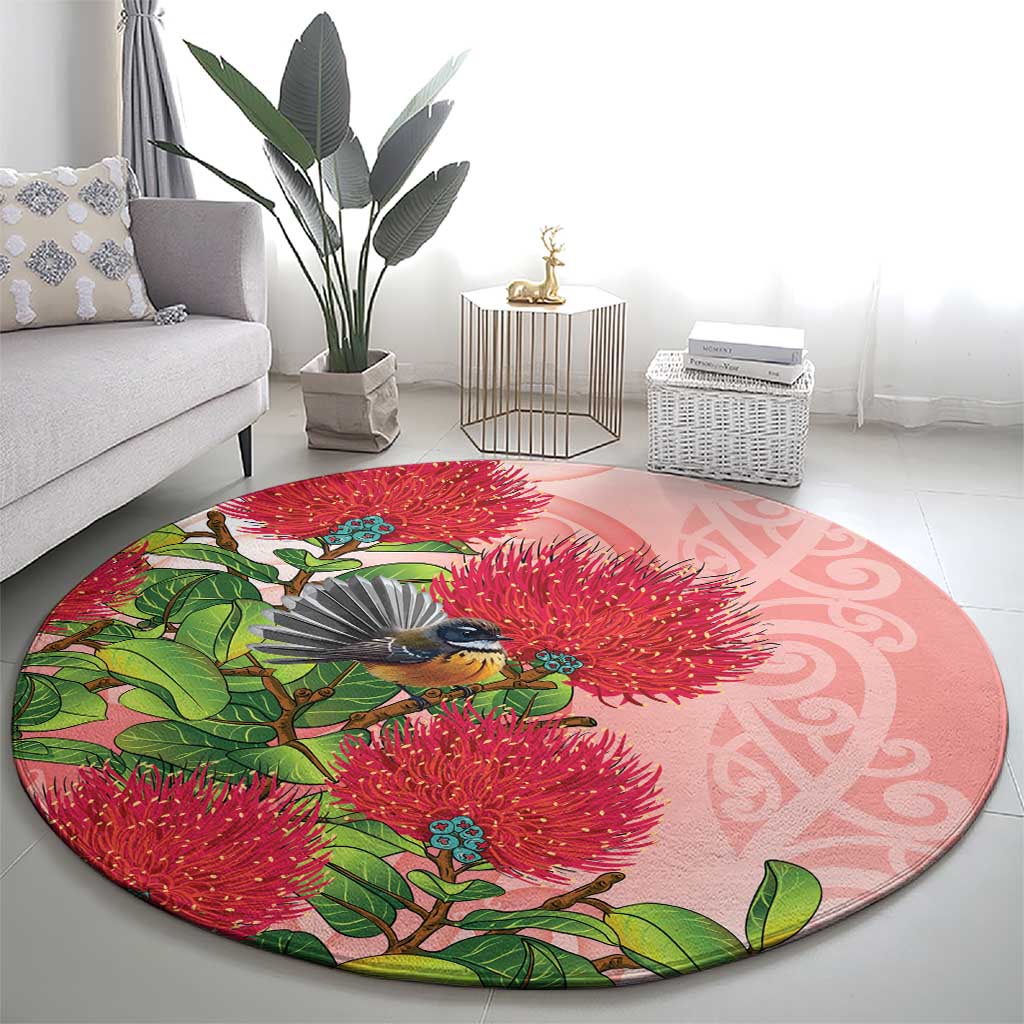 New Zealand Fantail Round Carpet Maori Koru With Pohutukawa Flowers - Aussie Hoodie