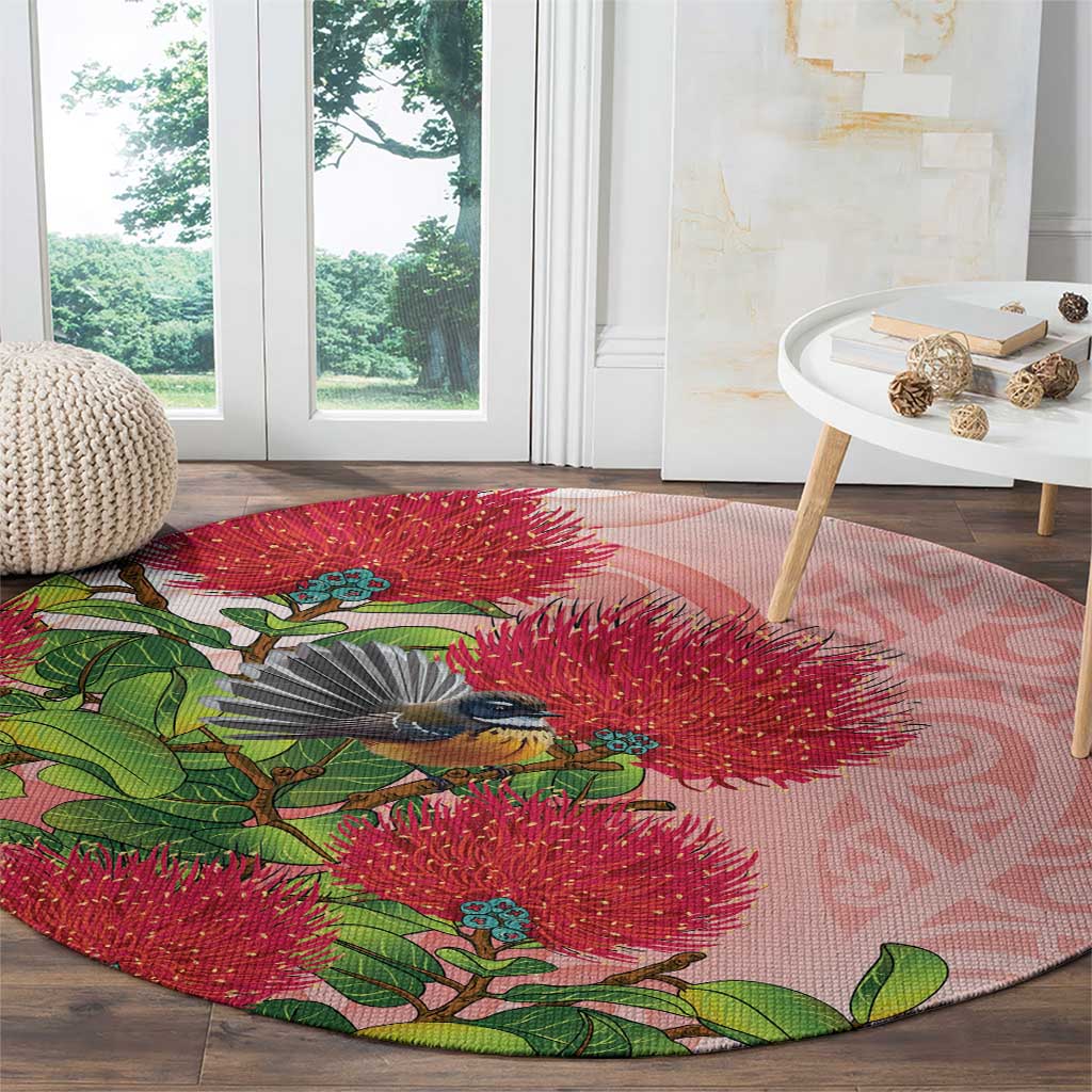 New Zealand Fantail Round Carpet Maori Koru With Pohutukawa Flowers - Aussie Hoodie