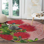 New Zealand Fantail Round Carpet Maori Koru With Pohutukawa Flowers - Aussie Hoodie