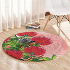 New Zealand Fantail Round Carpet Maori Koru With Pohutukawa Flowers - Aussie Hoodie