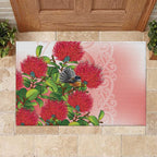 New Zealand Fantail Rubber Doormat Maori Koru With Pohutukawa Flowers - Aussie Hoodie