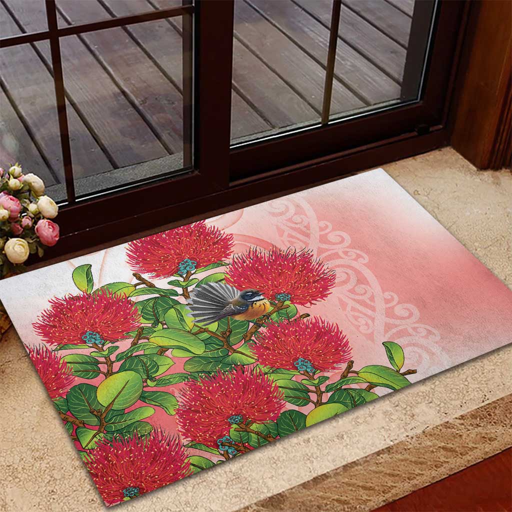 New Zealand Fantail Rubber Doormat Maori Koru With Pohutukawa Flowers - Aussie Hoodie