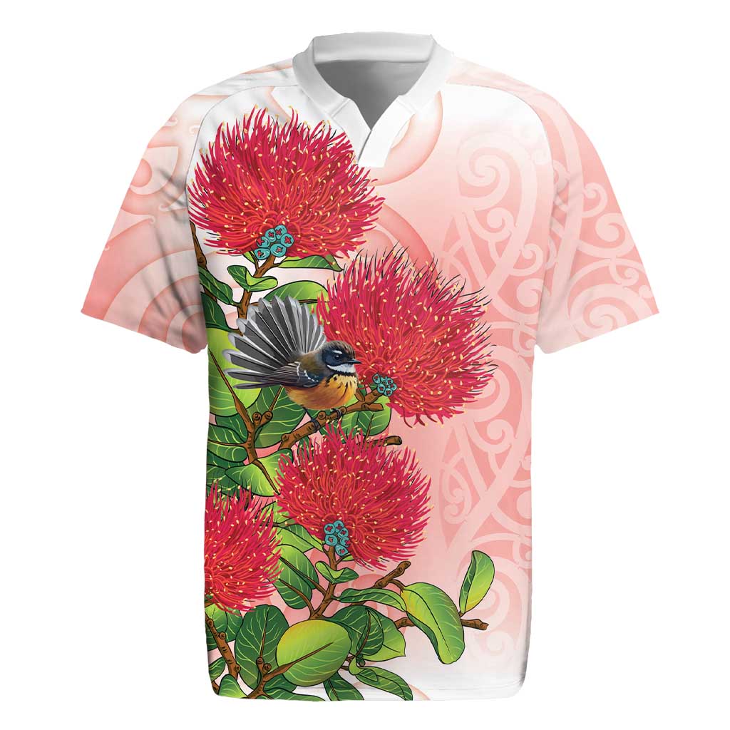 New Zealand Fantail Rugby Jersey Maori Koru With Pohutukawa Flowers - Aussie Hoodie
