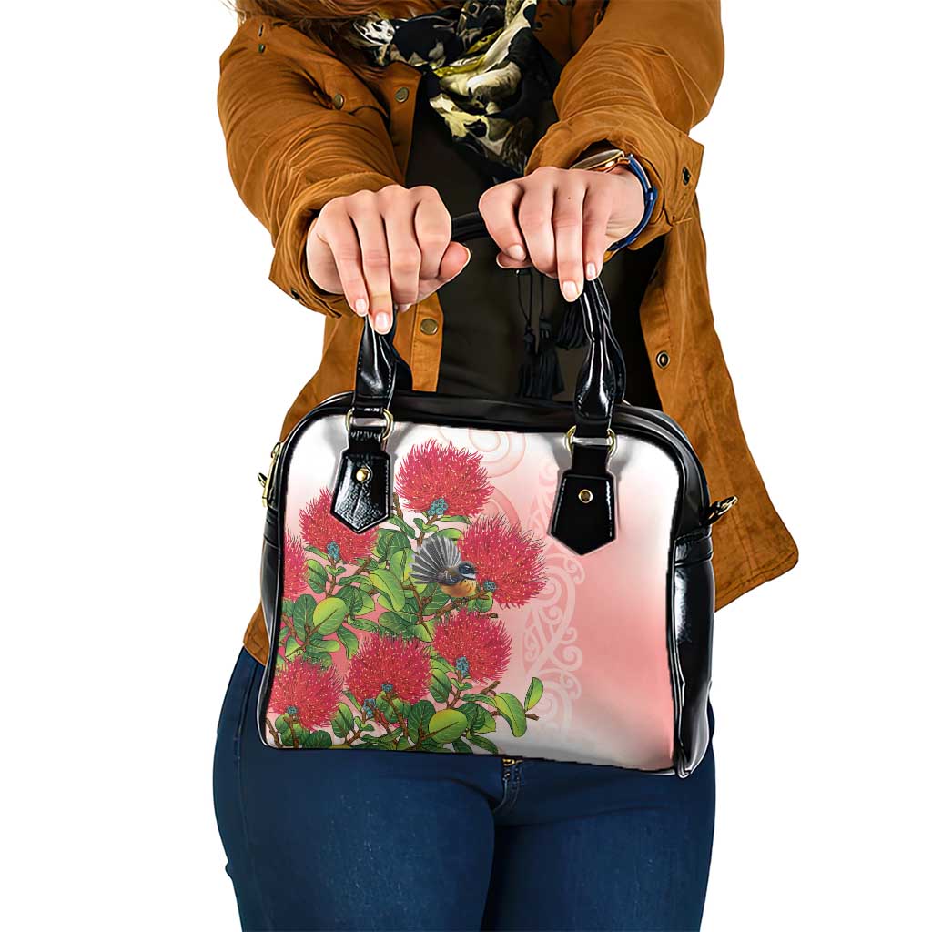 New Zealand Fantail Shoulder Handbag Maori Koru With Pohutukawa Flowers - Aussie Hoodie