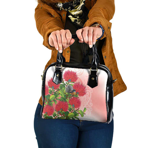 New Zealand Fantail Shoulder Handbag Maori Koru With Pohutukawa Flowers - Aussie Hoodie