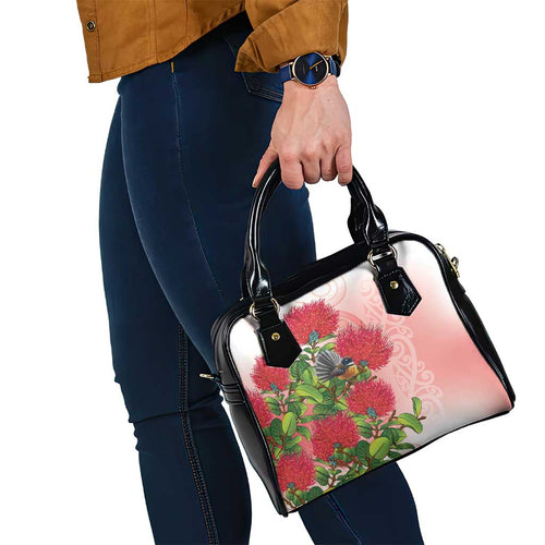 New Zealand Fantail Shoulder Handbag Maori Koru With Pohutukawa Flowers - Aussie Hoodie