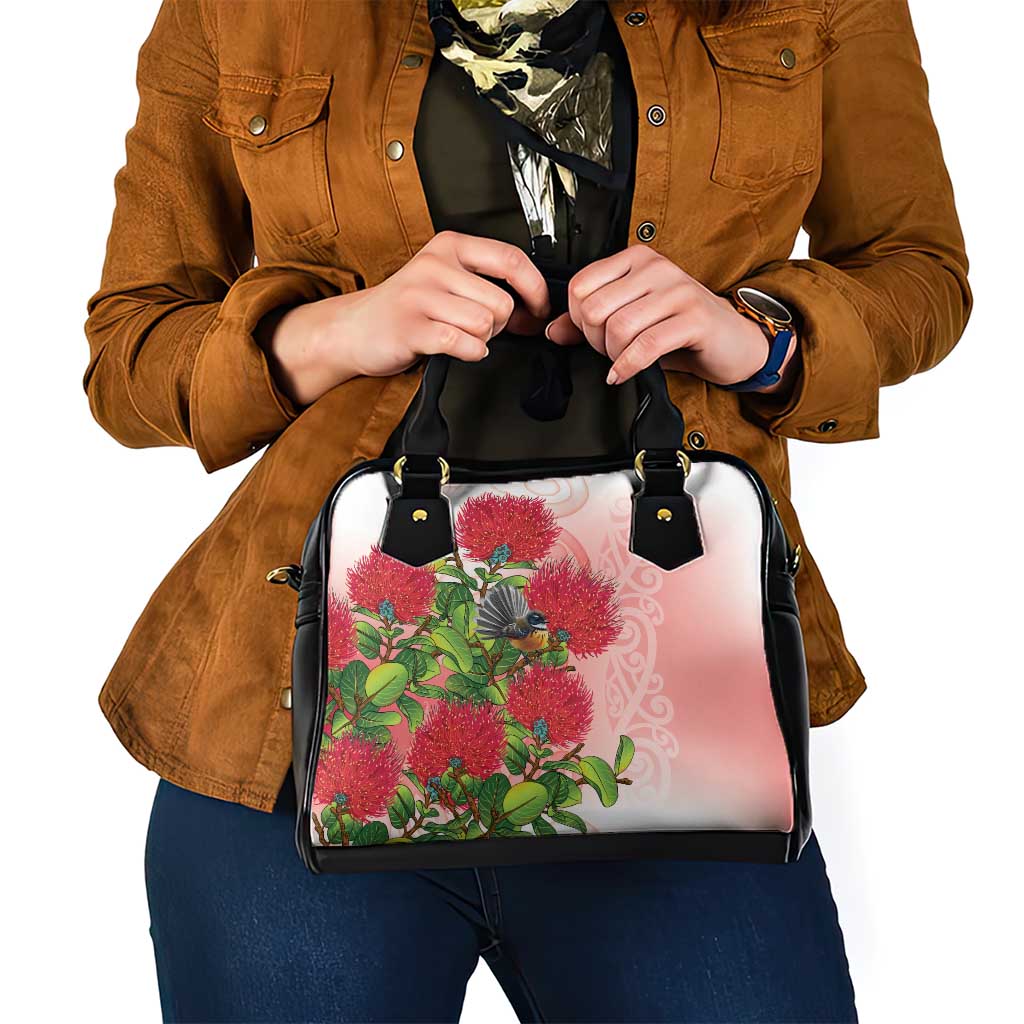 New Zealand Fantail Shoulder Handbag Maori Koru With Pohutukawa Flowers - Aussie Hoodie