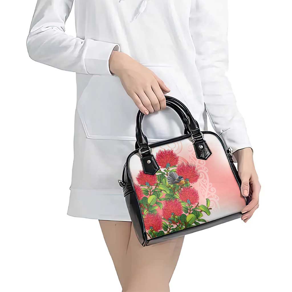 New Zealand Fantail Shoulder Handbag Maori Koru With Pohutukawa Flowers - Aussie Hoodie