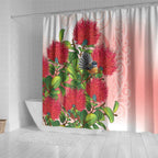 New Zealand Fantail Shower Curtain Maori Koru With Pohutukawa Flowers - Aussie Hoodie