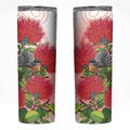 New Zealand Fantail Skinny Tumbler Maori Koru With Pohutukawa Flowers - Aussie Hoodie