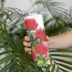 New Zealand Fantail Skinny Tumbler Maori Koru With Pohutukawa Flowers - Aussie Hoodie