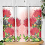 New Zealand Fantail Skinny Tumbler Maori Koru With Pohutukawa Flowers - Aussie Hoodie