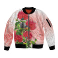 New Zealand Fantail Sleeve Zip Bomber Jacket Maori Koru With Pohutukawa Flowers - Aussie Hoodie