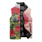 New Zealand Fantail Sleeveless Puffer Jacket Maori Koru With Pohutukawa Flowers - Aussie Hoodie