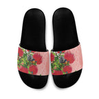 New Zealand Fantail Slide Sandals Maori Koru With Pohutukawa Flowers - Aussie Hoodie