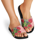 New Zealand Fantail Slide Sandals Maori Koru With Pohutukawa Flowers - Aussie Hoodie