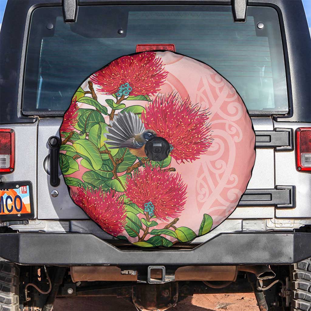 New Zealand Fantail Spare Tire Cover Maori Koru With Pohutukawa Flowers - Aussie Hoodie