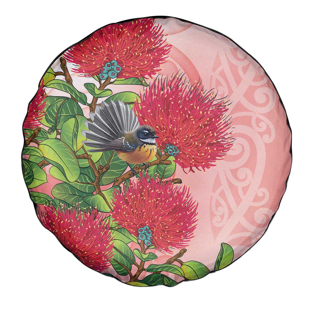 New Zealand Fantail Spare Tire Cover Maori Koru With Pohutukawa Flowers - Aussie Hoodie