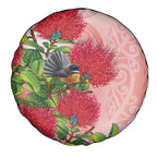 New Zealand Fantail Spare Tire Cover Maori Koru With Pohutukawa Flowers - Aussie Hoodie