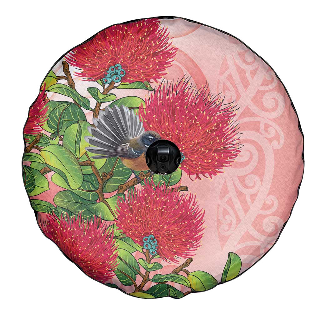 New Zealand Fantail Spare Tire Cover Maori Koru With Pohutukawa Flowers - Aussie Hoodie