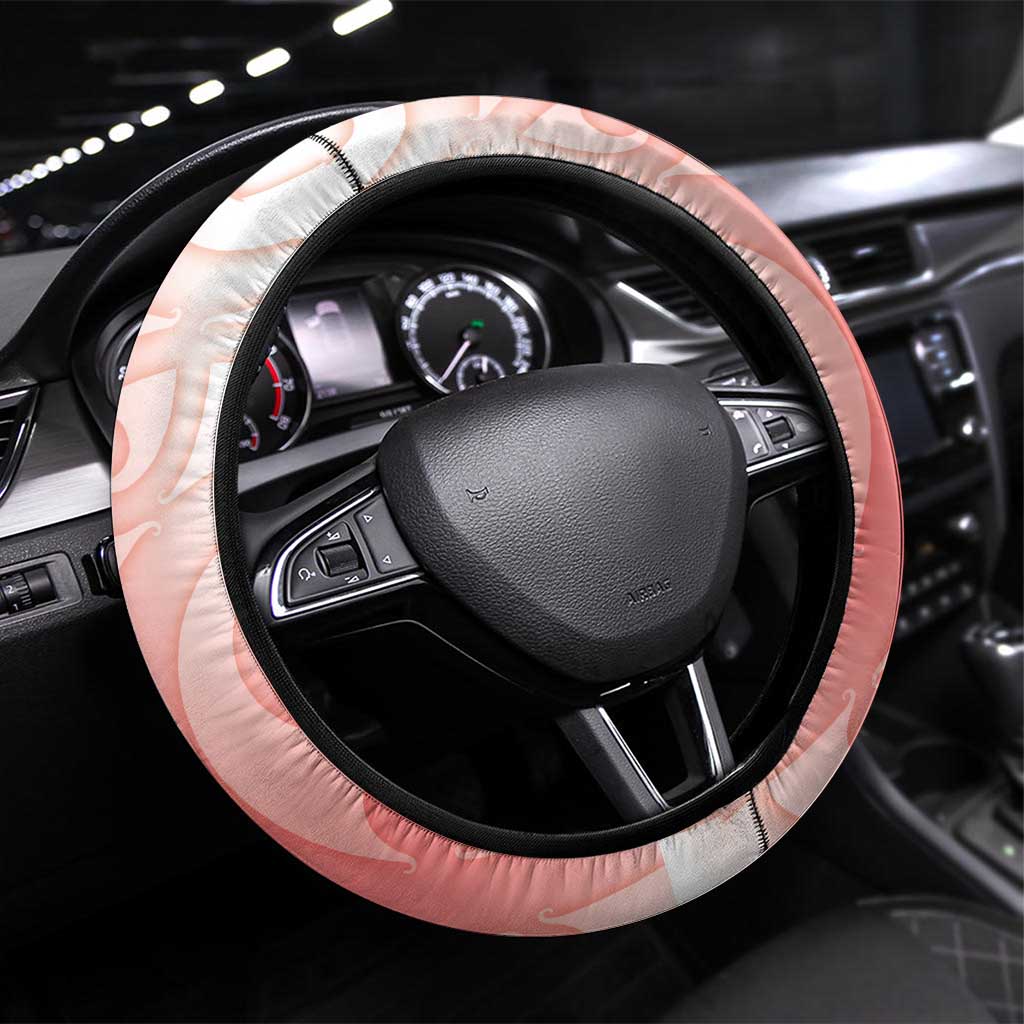 New Zealand Fantail Steering Wheel Cover Maori Koru With Pohutukawa Flowers - Aussie Hoodie