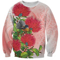 New Zealand Fantail Sweatshirt Maori Koru With Pohutukawa Flowers - Aussie Hoodie
