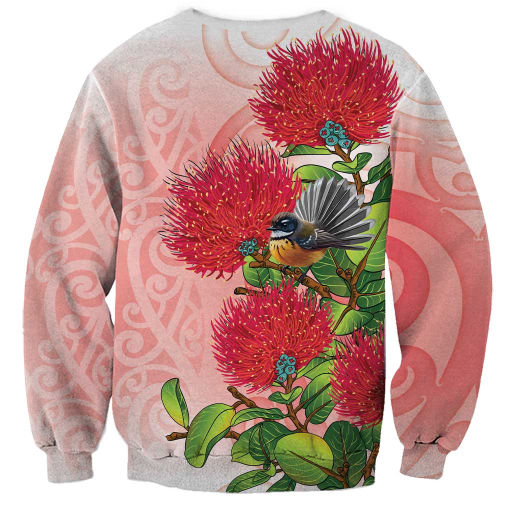 New Zealand Fantail Sweatshirt Maori Koru With Pohutukawa Flowers - Aussie Hoodie