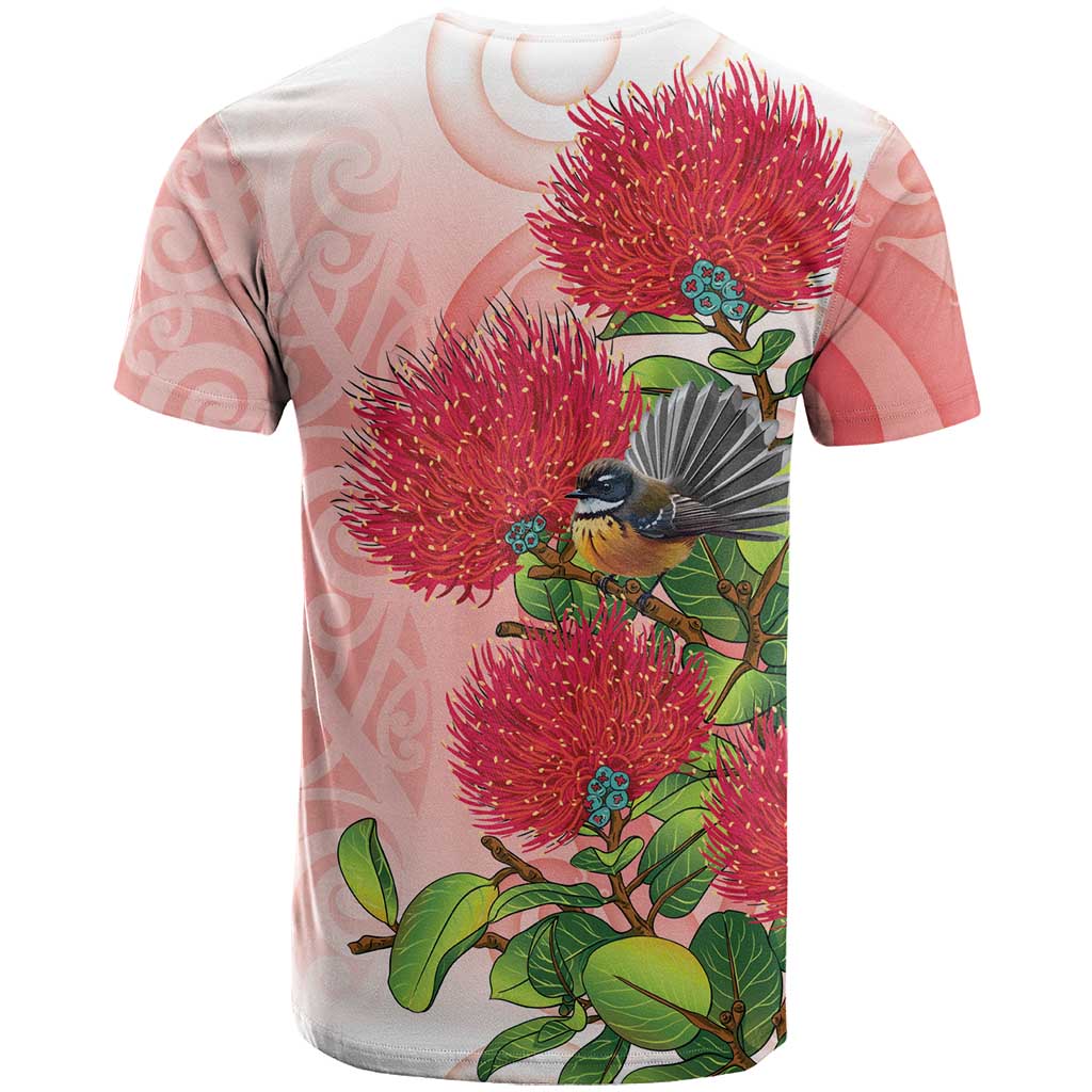 New Zealand Fantail T Shirt Maori Koru With Pohutukawa Flowers - Aussie Hoodie